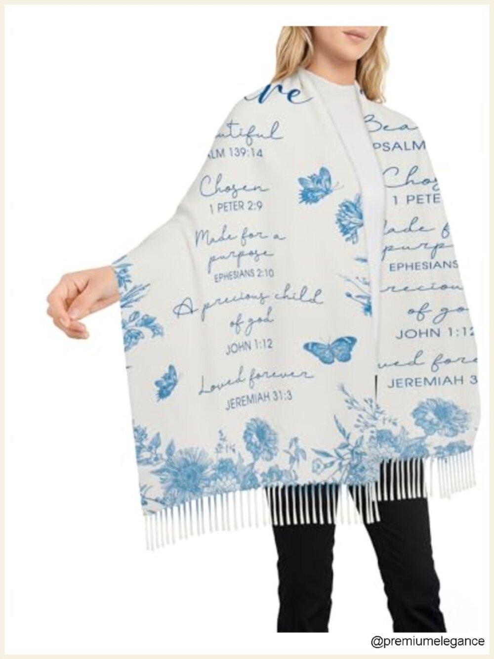 Prayer Shawl Scripture Scarf Wrap Women Cashmere Blend Floral Large